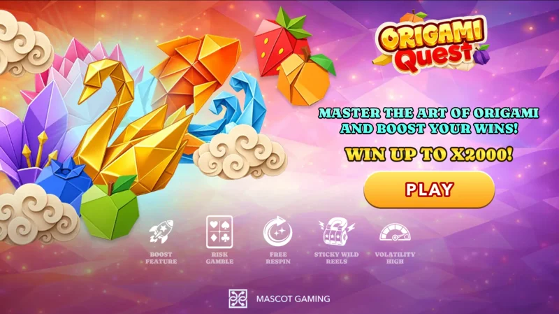 Origami Quest - hoofdscherm met rollen en origami-symbolen