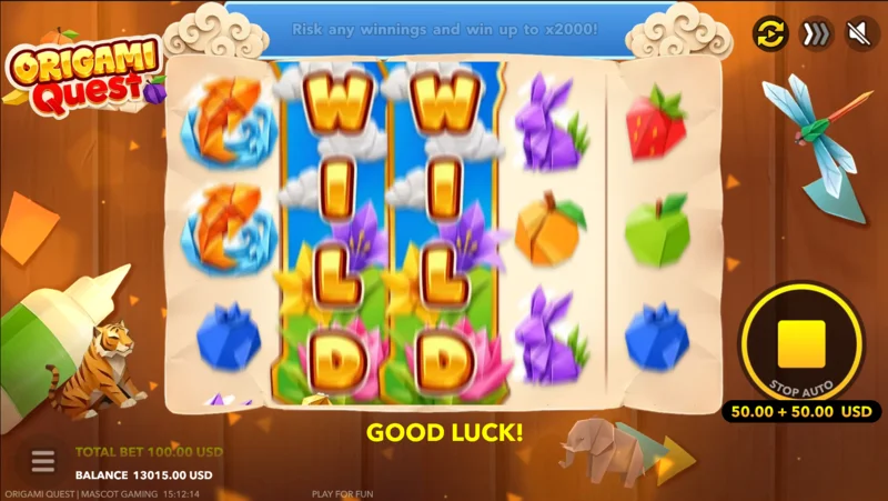 Origami Quest - winst met een sticky Wild-reel